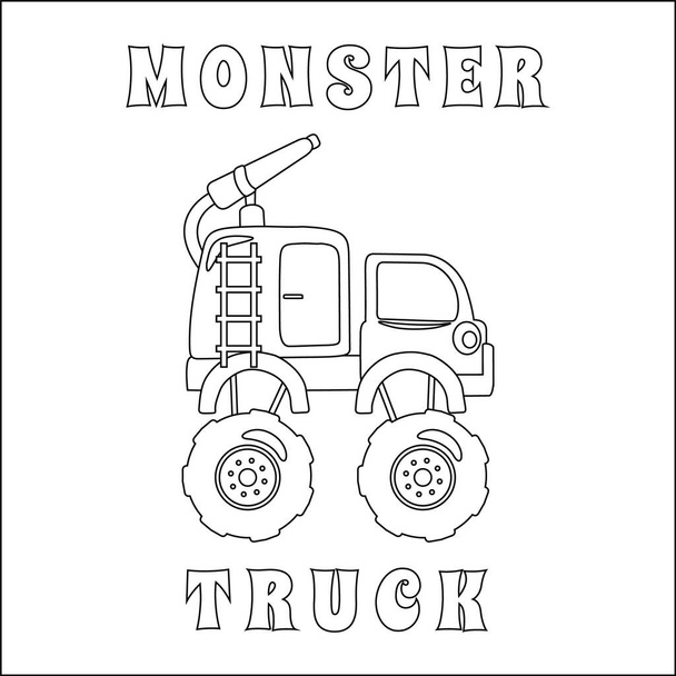 ector illustration of fire rescue monster truck with cartoon style. Cartoon isolated vector illustration, Creative vector Childish design for kids activity colouring book or page. - Vector, Image