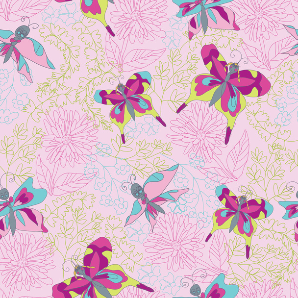 Stylish floral and butterflies seamless pattern.Doodles - Foto, Imagem