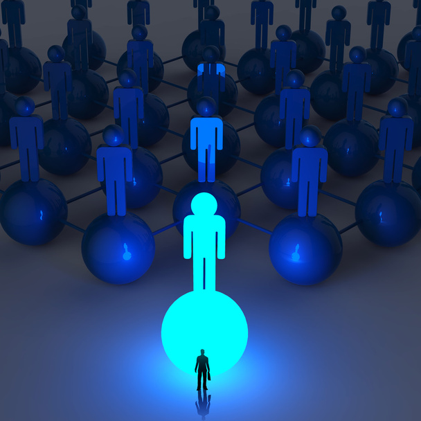 бізнесмен стоїть на 3d світло зростаючої людської соціальної мережі
 - Фото, зображення