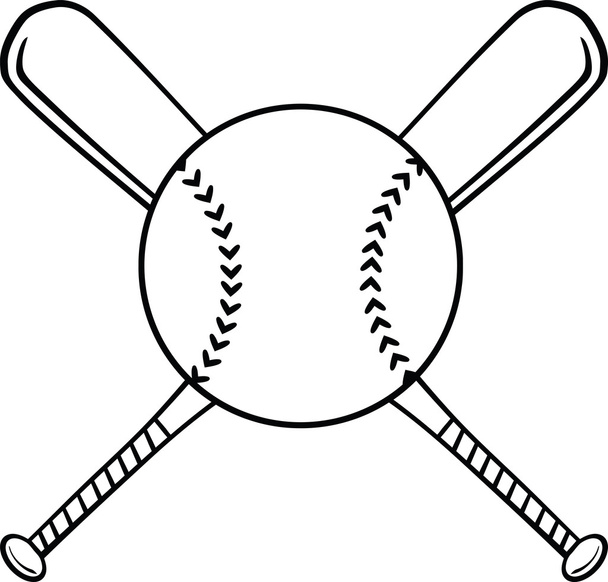 zwart-wit gekruist honkbalknuppels en bal - Foto, afbeelding