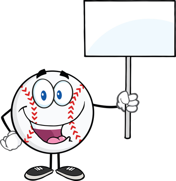 Bola de béisbol feliz sosteniendo un signo en blanco
 - Foto, imagen