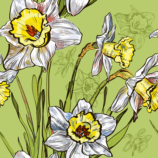 Seamless background with narcissus flower - Διάνυσμα, εικόνα