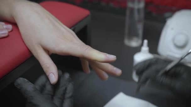 oříznutý pohled na manikúru manikúru vůči klientovi  - Záběry, video
