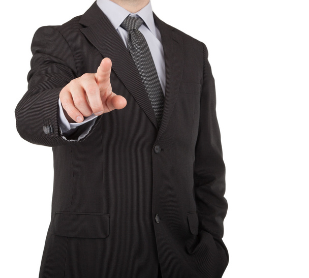 Homme d'affaires touchant écran virtuel ou bouton
 - Photo, image
