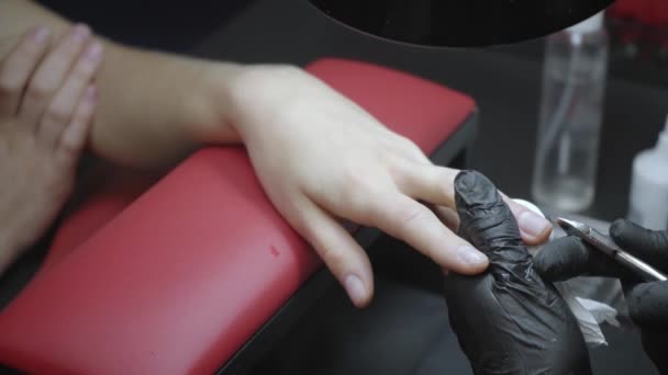 gedeeltelijk uitzicht op vrouw ontvangen professionele manicure in nagel salon  - Video