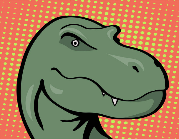 Cabeça de um tiranossauro terrível com olhos predatórios e mandíbula. Animal pré-histórico. Ilustração de desenho animado vetorial em estilo pop art - Vetor, Imagem