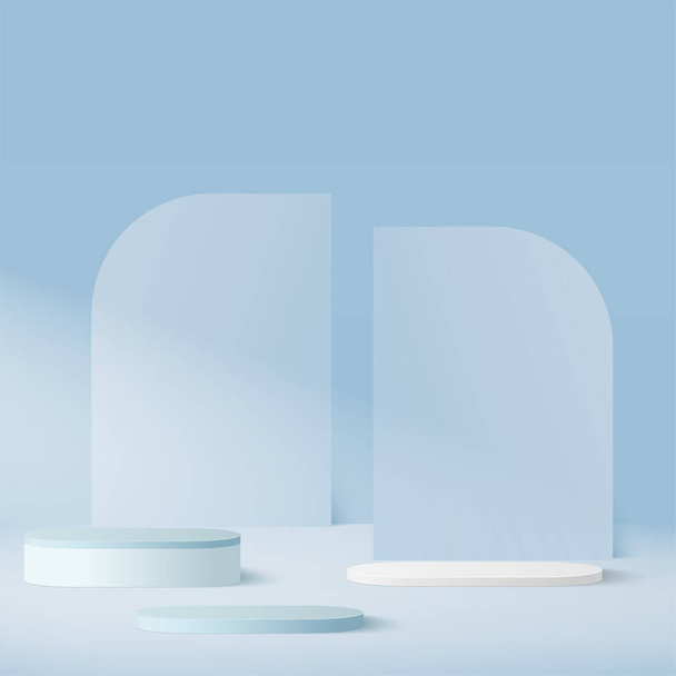 Abstrakter Hintergrund mit geometrischen 3D-Podien in blauer Farbe. Vektorillustration - Vektor, Bild