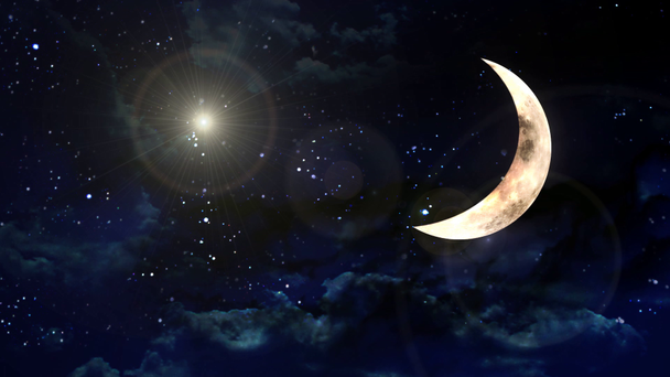 Kaunis linssi leimahtaa vaikutus kuun yö tausta
 - Materiaali, video