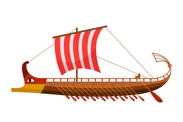 Griechische Galeere mit Rudern, Argonauten, Goldenem Vlies. uraltes Schiff mit Segel. Vektorillustration - Vektor, Bild