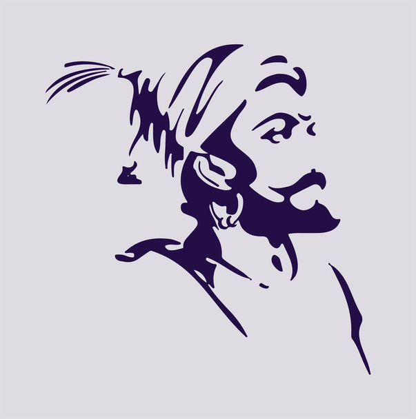 Dessin ou croquis du souverain indien Chhatrapati Shivaji Maharaj et membre du clan Bhonsle Maratha, illustration modifiable par silhouette - Vecteur, image