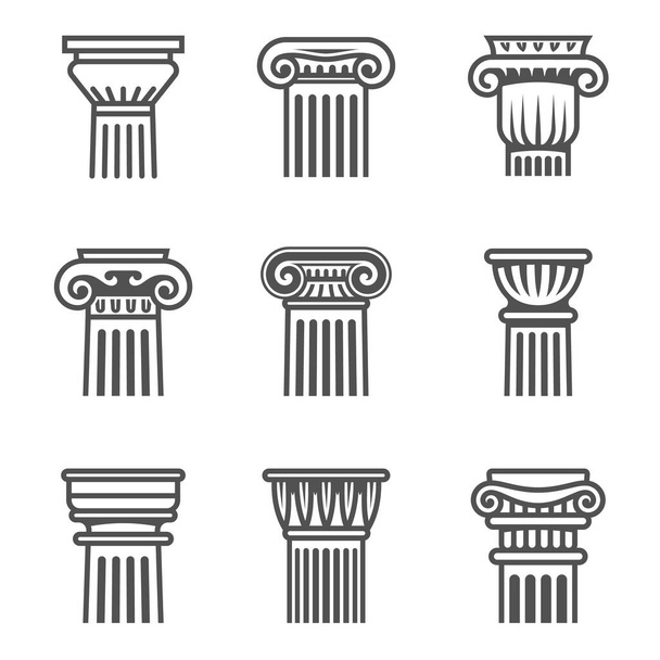 Conjunto de columnas antiguas icono en colores blanco y negro. - Vector, imagen