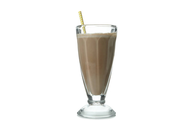 Glass of chocolate milkshake isolated on white background - Photo, Image