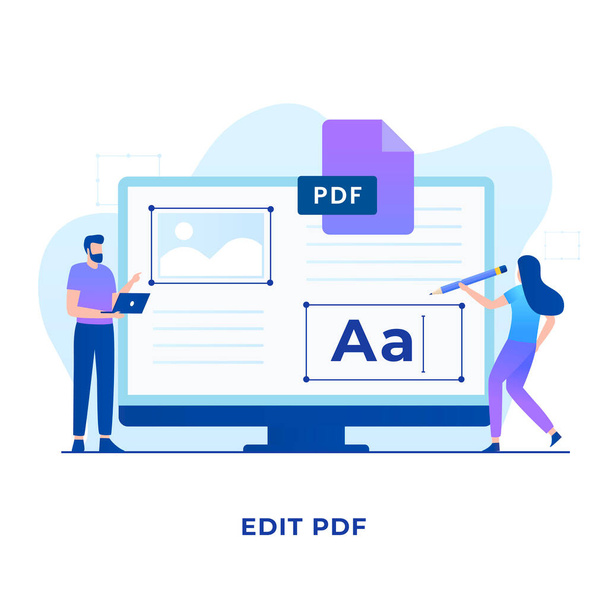 PDF edit fIle illustration concept. Ilustración para sitios web, landing pages, aplicaciones móviles, carteles y banners - Vector, Imagen