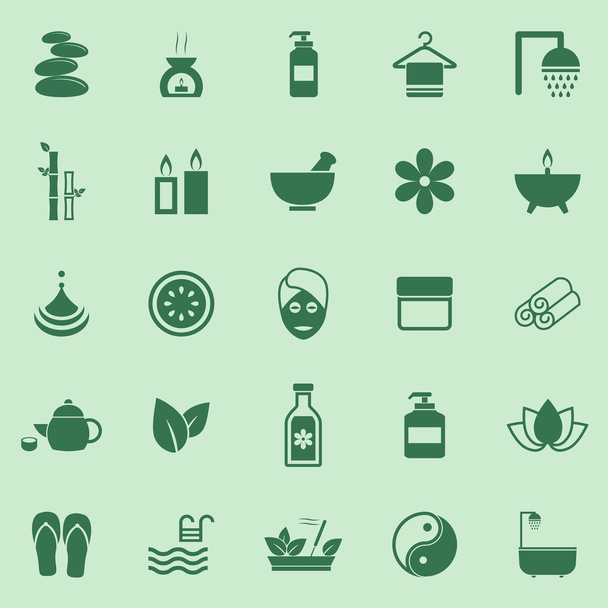 Иконки цвета спа на зеленом фоне
 - Вектор,изображение