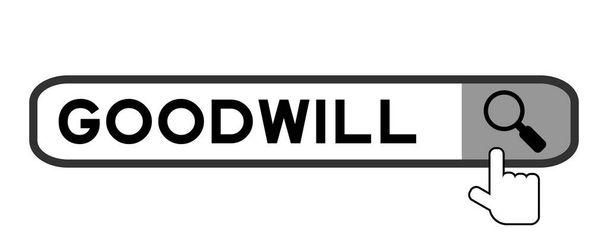 Hledat nápis ve slově goodwill s rukou přes lupu ikonu na bílém pozadí - Vektor, obrázek