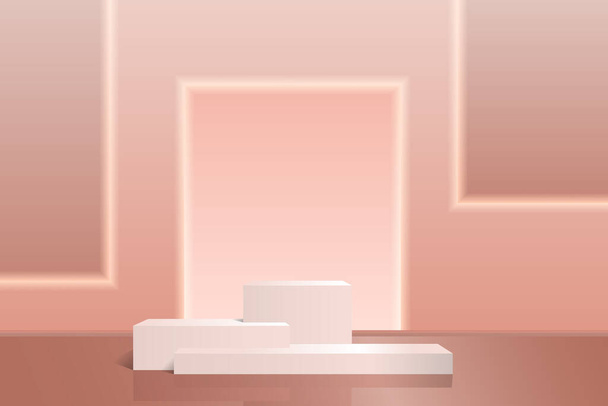 Produit Podium Pink avec réflexion et ombre sur un fond abstrait avec rétroéclairage néon. Scène vectorielle minimale pour les présentations et les expositions, réalisme 3D. - Vecteur, image