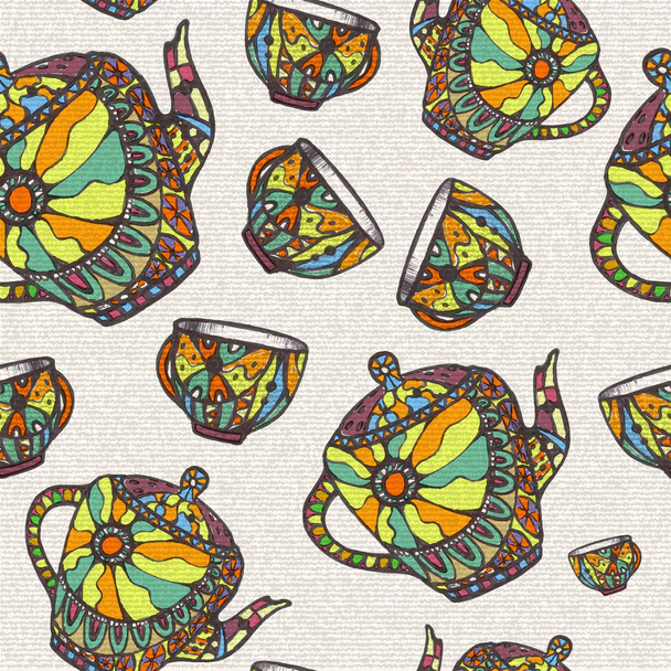 Seamless pattern with teapot and cup - Вектор,изображение