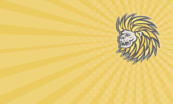 λιοντάρι κεφάλι με ρέοντας χαίτη ρετρό επαγγελματική κάρτα - Φωτογραφία, εικόνα