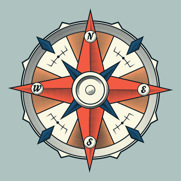 Vintage colourful graphic compass isolated on light background. Vector Illustration. - Vector, Image