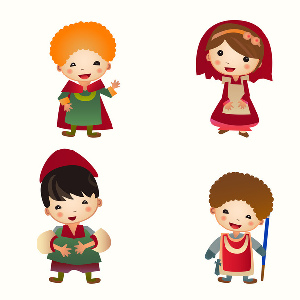 Icono de la gente medieval de dibujos animados. Conjunto
 - Vector, imagen