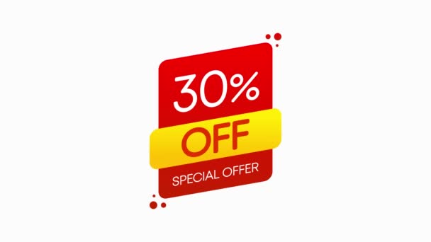 Trendy flat advertising with 30 percent discount off label for promo design. Banner trendy illustration. Motion graphic. - Footage, Video