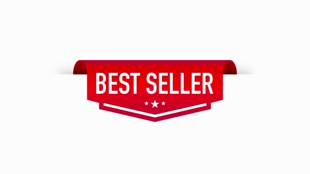 3d red advertising. Bestseller sticker. Product advertising. Sale banner badge. Red ribbon. Realistic price tag. Motion graphic. - Footage, Video