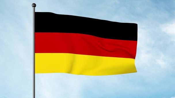 3D Illustration der Deutschlandfahne ist eine Trikolore, die aus drei gleichen horizontalen Streifen besteht, die die Nationalfarben Deutschlands darstellen: schwarz, rot und gold - Foto, Bild