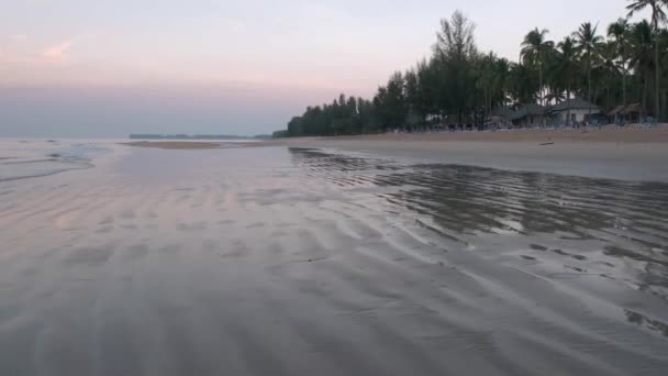 salida del sol en la playa con palmeras, Chumphon Tailandia, pareja viendo la puesta de sol en la playa en Tailandia - Metraje, vídeo