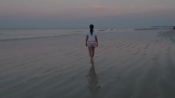 salida del sol en la playa con palmeras, Chumphon Tailandia, pareja viendo la puesta de sol en la playa en Tailandia - Metraje, vídeo
