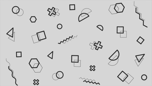 4K geometryczne monochromatyczne czarno-białe kształty wzór w retro, memphis doodle 80s - styl 90s. Pętla minimalistycznego materiału wideo. - Materiał filmowy, wideo