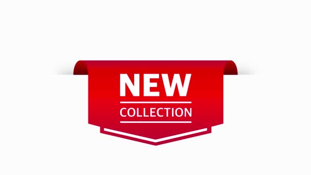Tag NEW COLLECTION. Ribbon sale label banner isolated. Red color. Motion graphic. - Footage, Video