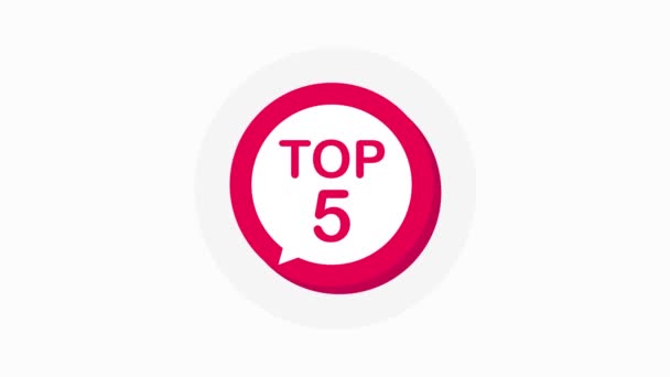 Top 5 red sign. Button Design in Flat Style on white background. Motion graphic. - Footage, Video