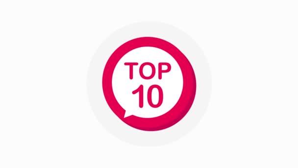 Top 10 rotes Schild. Button Design im flachen Stil auf weißem Hintergrund. Bewegungsgrafik. - Filmmaterial, Video