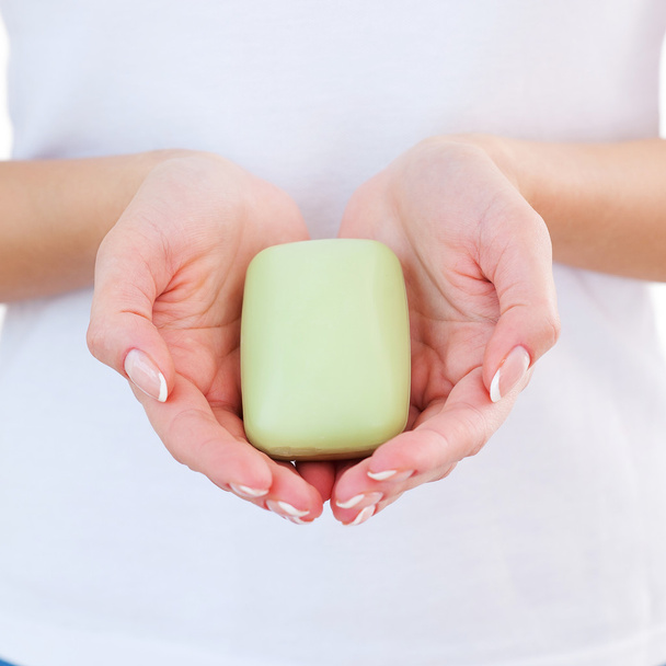 Woman with soap bar. - Photo, Image