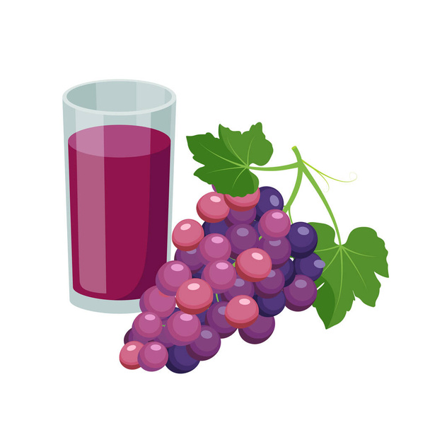 Szklanka fioletowego soku winogronowego, Produkt z winogron, Ilustracja wektora izolowana na białym tle. - Wektor, obraz