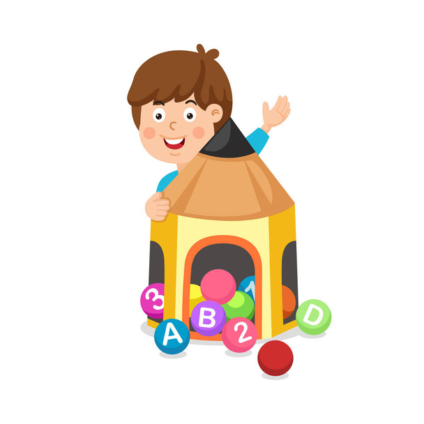 少年がビンゴ宝くじのボールを演奏するイラストベクトル - ベクター画像