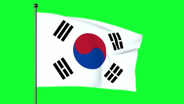 Zielony ekran 3D Ilustracja Flaga Korei Południowej, Taegukgi, ma trzy części: białe prostokątne tło, czerwony i niebieski Taegeuk w środku, cztery czarne trygramy, jeden w każdym rogu. - Materiał filmowy, wideo