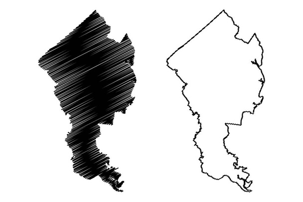 Jasper County, State of South Carolina (ΗΠΑ, Ηνωμένες Πολιτείες της Αμερικής, ΗΠΑ, ΗΠΑ, ΗΠΑ) χάρτη διανυσματική απεικόνιση, scribble sketch Jasper map - Διάνυσμα, εικόνα