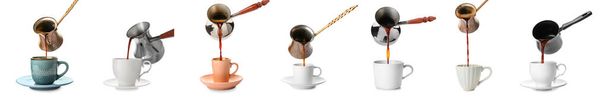 白を基調としたトルコのコーヒー醸造所とカップのセット - 写真・画像