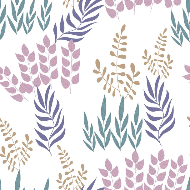 Seamless pattern of different types of field grasses and branches. Plant ornament of simple botanical elements. Concept of ecology, environment, nature conservation. For paper, covers, fabrics. Vector - Vector, Image