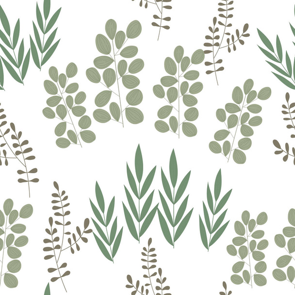Seamless pattern of different types of field grasses and branches. Plant ornament of simple botanical elements. Concept of ecology, environment, nature conservation. For paper, covers, fabrics. Vector - Vector, Image