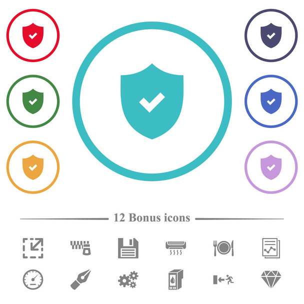 Active security flat color icons in circle shape outlines. 12 bonus icons included. - Vector, Image