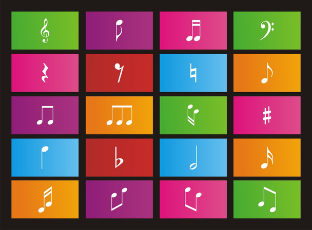 Music note metro style icons - rectangle - Διάνυσμα, εικόνα