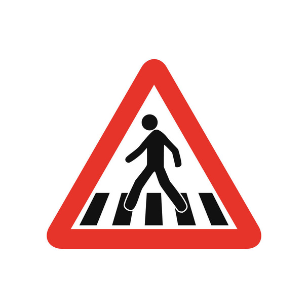 Señal de tráfico triangular en blanco y rojo, aislada sobre fondo blanco. Advertencia de cruce de peatones - Vector, imagen
