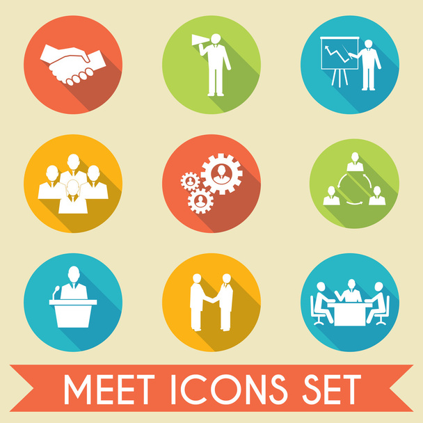 Ismerje meg az üzleti partnerek ikonok beállítása - Vektor, kép