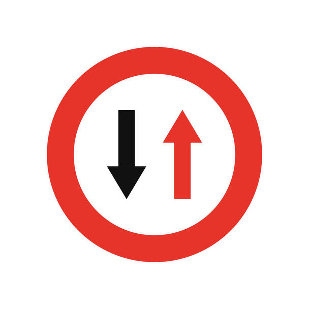 Zaoblený dopravní signál v bílé a červené, izolovaný na bílém pozadí. Priorita v opačném směru - Vektor, obrázek