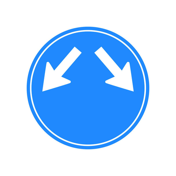 Señal de tráfico redondeada en azul y blanco, aislada sobre fondo blanco. Obligatorio mantener derecha o izquierda - Vector, imagen