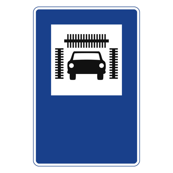 Téglalap alakú közlekedési lámpa kék-fehér színben, fehér alapon elszigetelve. Autómosó - Vektor, kép