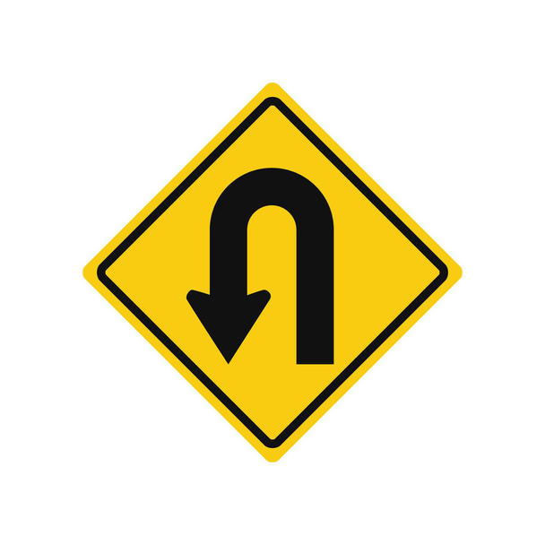 Sygnał Rhomboid w kolorze żółtym i czarnym, odizolowany na białym tle. U-Skręć w lewo. - Wektor, obraz