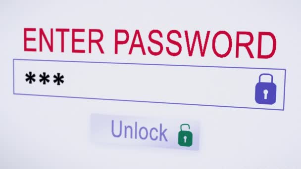 Login nome utente e password sullo schermo del computer. Messa a fuoco selettiva ed effetto pixel dello schermo - Filmati, video